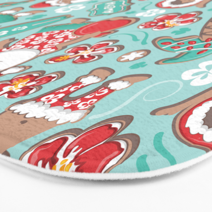 Mele Kalikimaka Hawaiian Christmas gingerbread cookies // aqua background Bath Mat Gallery Image 3