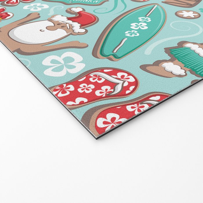 Mele Kalikimaka Hawaiian Christmas gingerbread cookies // aqua background Welcome Mat Gallery Image 2