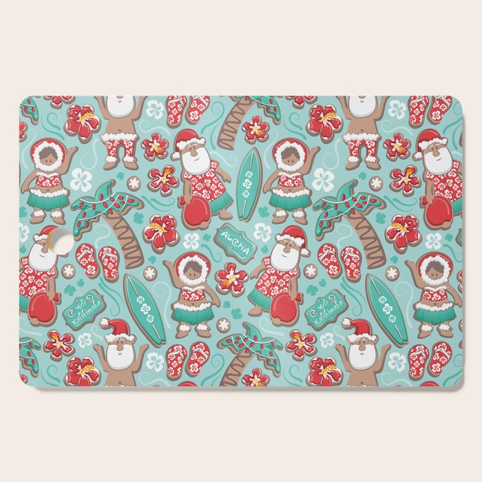 Mele Kalikimaka Hawaiian Christmas gingerbread cookies // aqua background Cutting Board Gallery Image 1