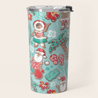 Mele Kalikimaka Hawaiian Christmas gingerbread cookies // aqua background Travel Mug Gallery Image 2