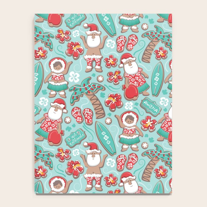Mele Kalikimaka Hawaiian Christmas gingerbread cookies // aqua background Notebook Gallery Image 4