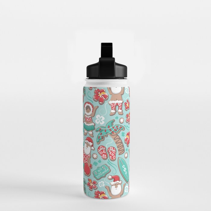 Mele Kalikimaka Hawaiian Christmas gingerbread cookies // aqua background Water Bottle Gallery Image 2