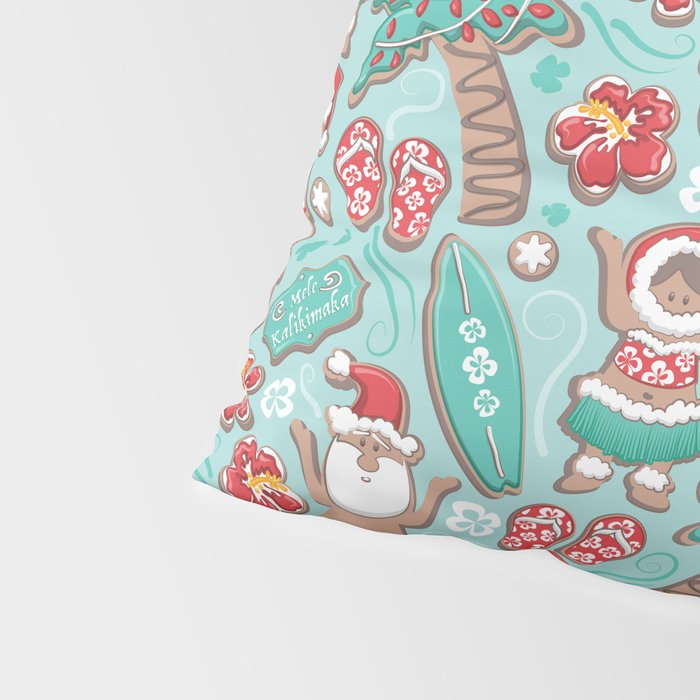 Mele Kalikimaka Hawaiian Christmas gingerbread cookies // aqua background Pillow Sham Gallery Image 4