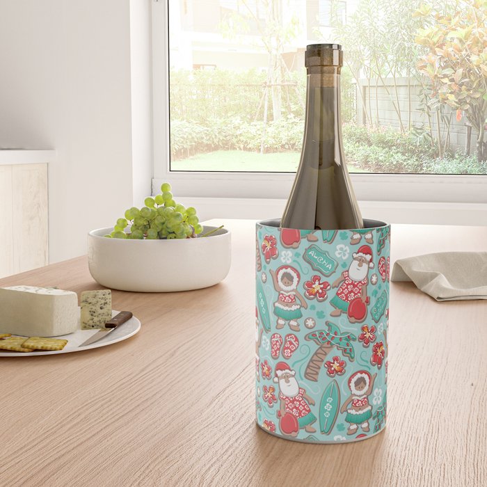 Mele Kalikimaka Hawaiian Christmas gingerbread cookies // aqua background Wine Chiller Gallery Image 4