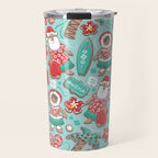 Mele Kalikimaka Hawaiian Christmas gingerbread cookies // aqua background Travel Mug Gallery Image 1