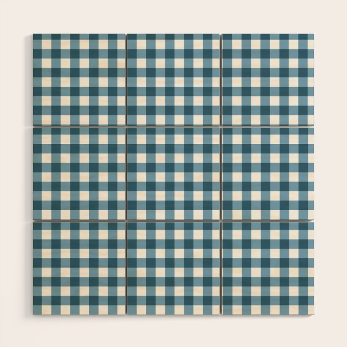 Classic Blue Gingham Checkered Pattern  Wood Wall Art Gallery Image 1