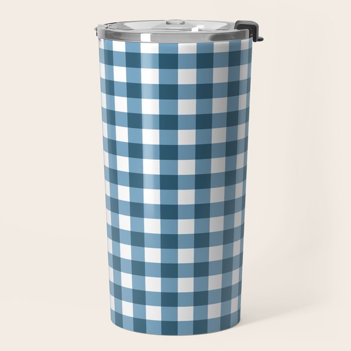 Classic Blue Gingham Checkered Pattern  Travel Mug Gallery Image 2