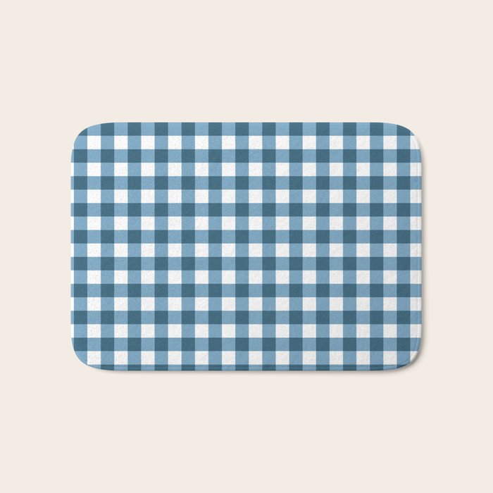 Classic Blue Gingham Checkered Pattern  Bath Mat Gallery Image 1