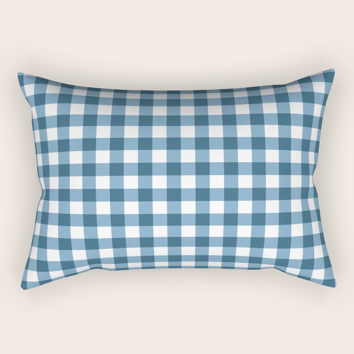 Classic Blue Gingham Checkered Pattern  Rectangular Pillow Gallery Image 2
