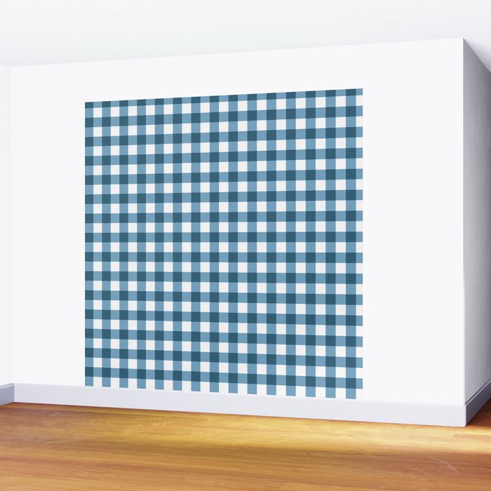 Classic Blue Gingham Checkered Pattern  Wall Mural Gallery Image 2