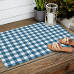 Classic Blue Gingham Checkered Pattern  Outdoor Rug Gallery Image 2