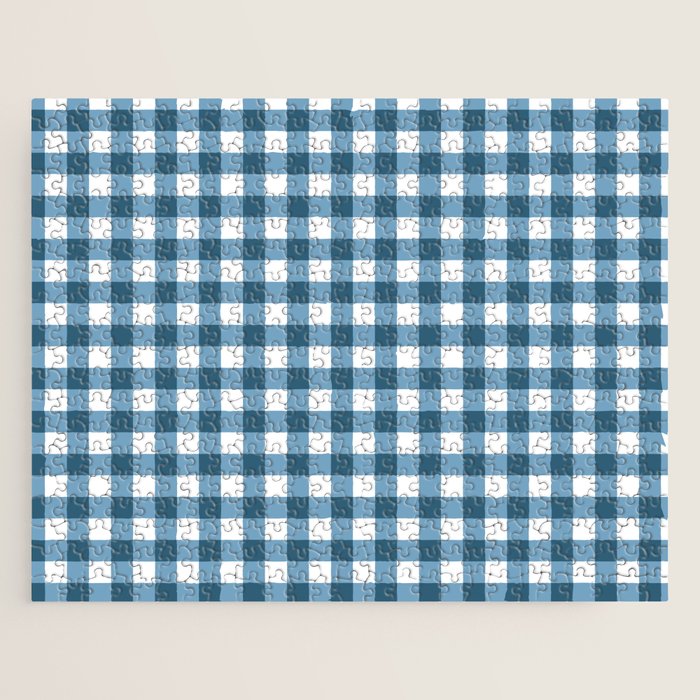 Classic Blue Gingham Checkered Pattern  Jigsaw Puzzle Gallery Image 1
