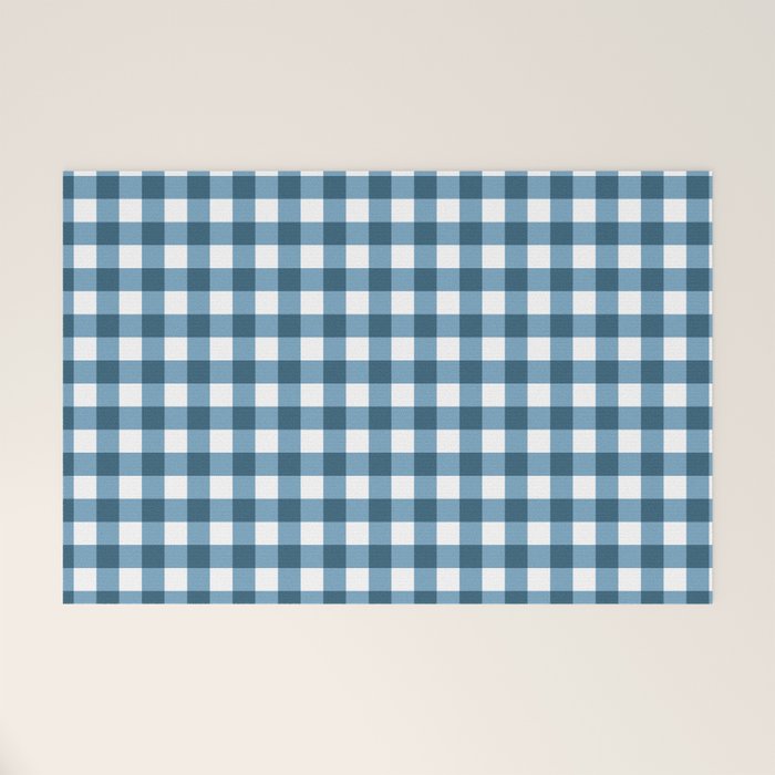 Classic Blue Gingham Checkered Pattern  Welcome Mat Gallery Image 1