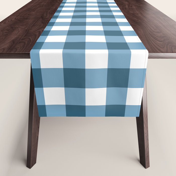 Classic Blue Gingham Checkered Pattern  Table Runner Gallery Image 1