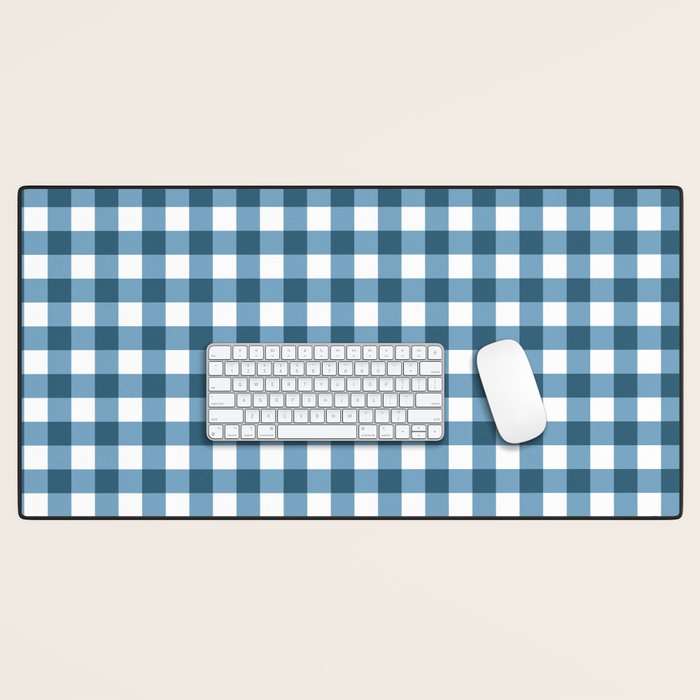Classic Blue Gingham Checkered Pattern  Desk Mat Gallery Image 1