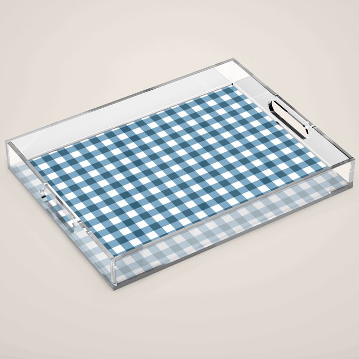 Classic Blue Gingham Checkered Pattern  Acrylic Tray Gallery Image 1