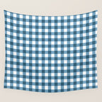 Classic Blue Gingham Checkered Pattern  Wall Tapestry Gallery Image 4