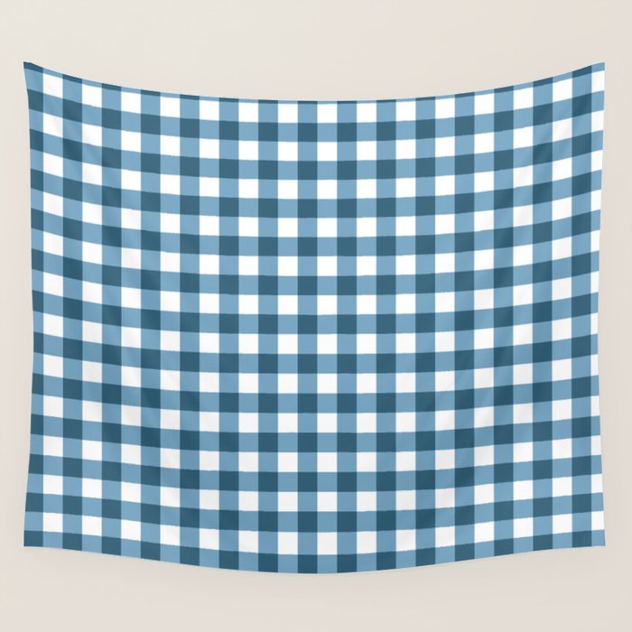 Classic Blue Gingham Checkered Pattern  Wall Tapestry Gallery Image 4