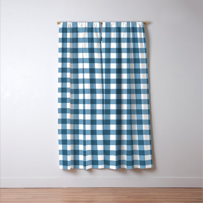 Classic Blue Gingham Checkered Pattern  Window Curtain Gallery Image 3