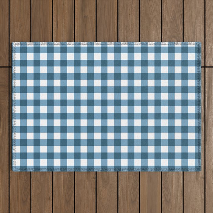 Classic Blue Gingham Checkered Pattern  Outdoor Rug Gallery Image 1