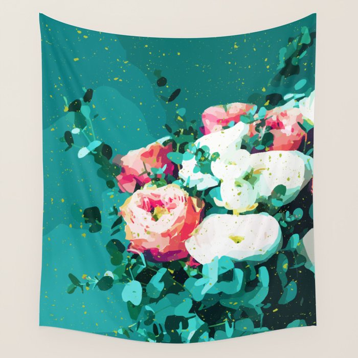 Floral & Confetti #digitalart #floral Wall Tapestry Gallery Image 1