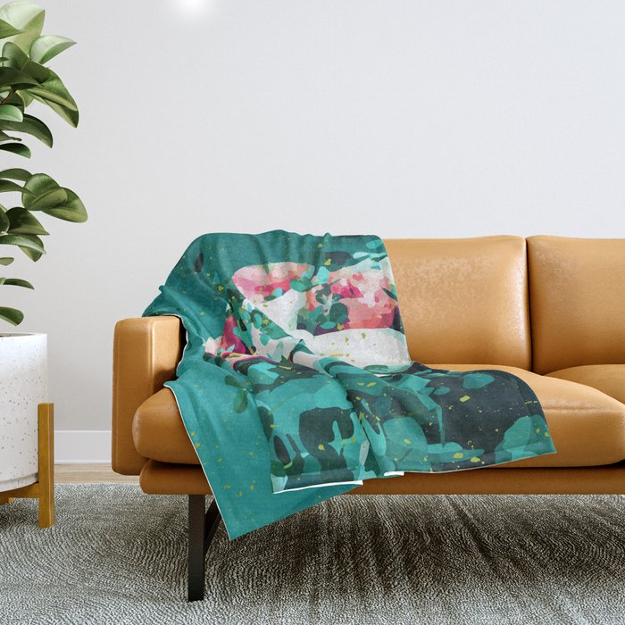 Floral & Confetti #digitalart #floral Throw Blanket Gallery Image 1