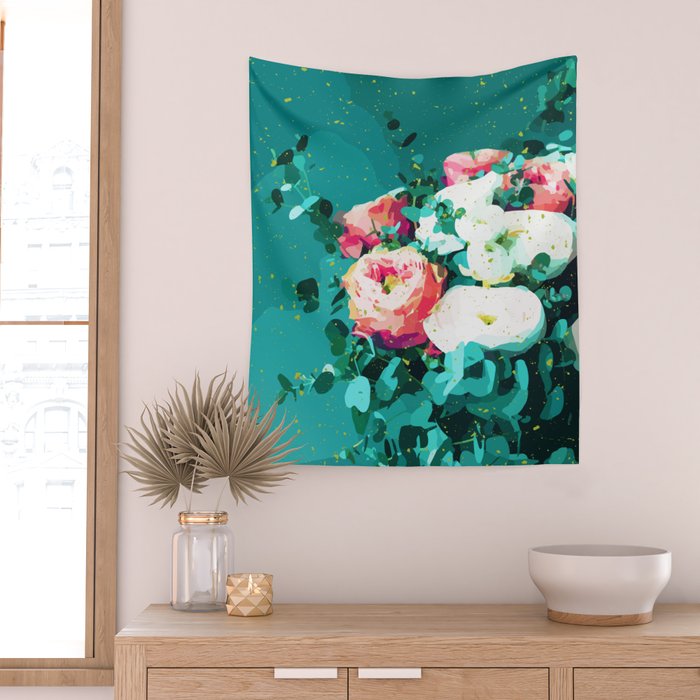 Floral & Confetti #digitalart #floral Wall Tapestry Gallery Image 2