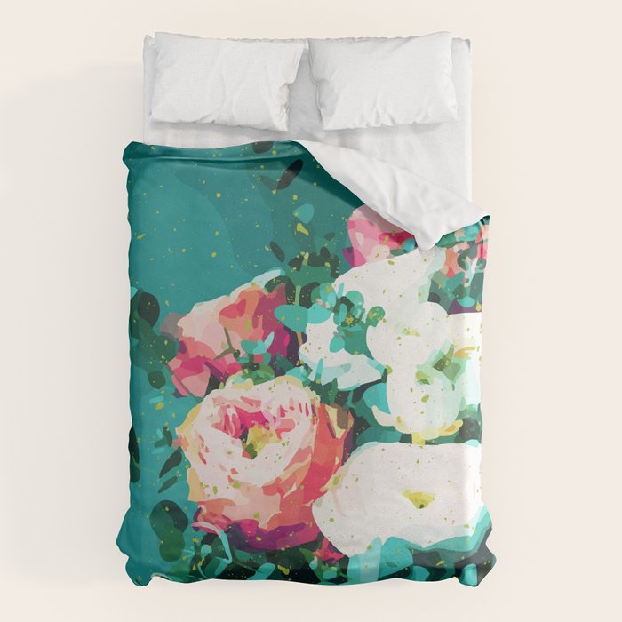 Floral & Confetti #digitalart #floral Duvet Cover Gallery Image 1