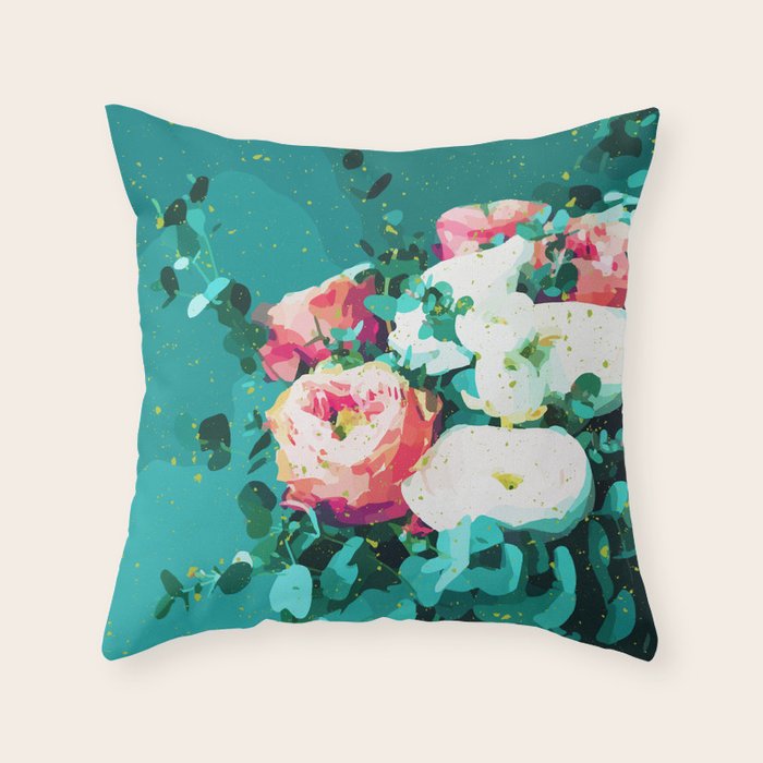 Floral & Confetti #digitalart #floral Throw Pillow Gallery Image 1