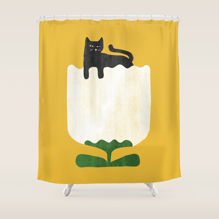 Still life with cat and flower Shower Curtain Gallery Image 1