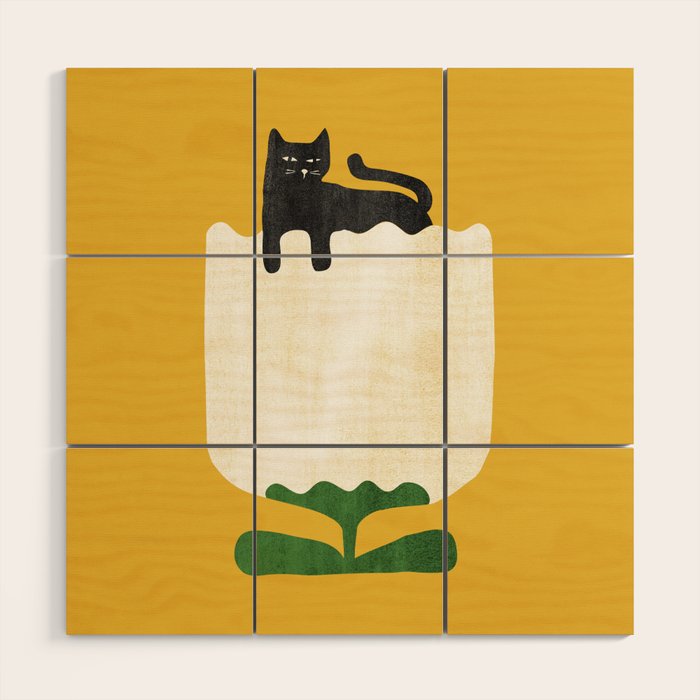 Still life with cat and flower Wood Wall Art Gallery Image 1
