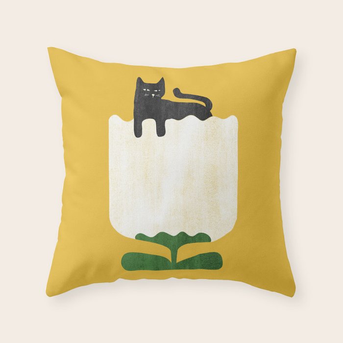 Still life with cat and flower Throw Pillow Gallery Image 6
