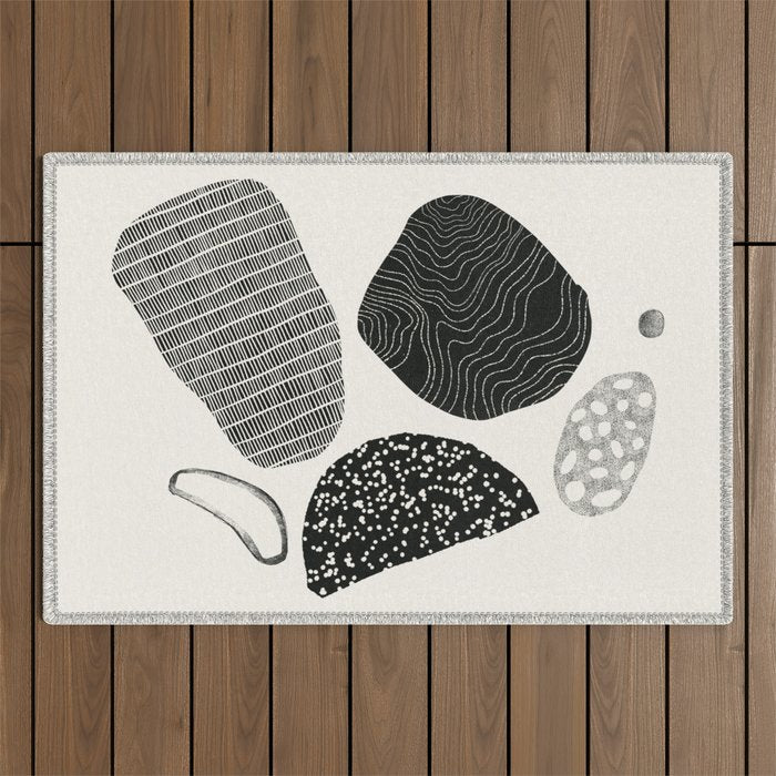 Monochrome Abstract Shapes #2 Outdoor Rug Gallery Image 1
