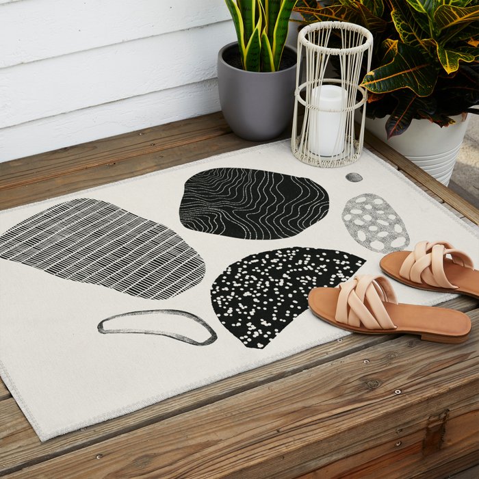 Monochrome Abstract Shapes #2 Outdoor Rug Gallery Image 2