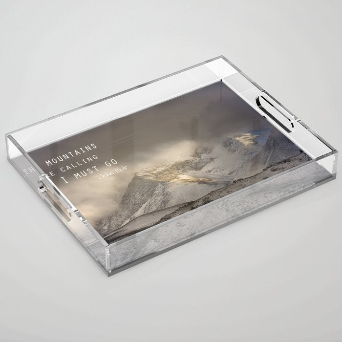 The Mountains are calling, and I must go.  John Muir. Vintage. Acrylic Tray Gallery Image 1