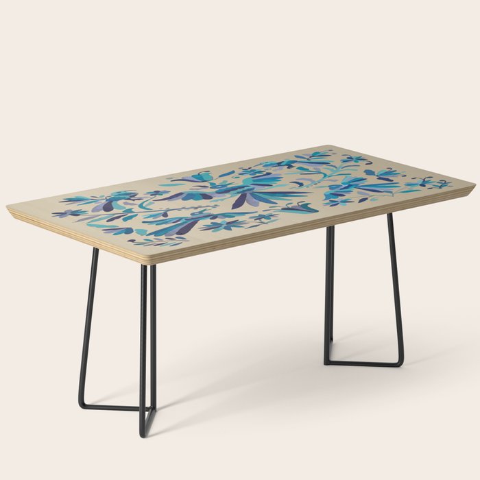 Blue otomi tenango mexican fabric birds and flower embroidery interior design Coffee Table Gallery Image 1