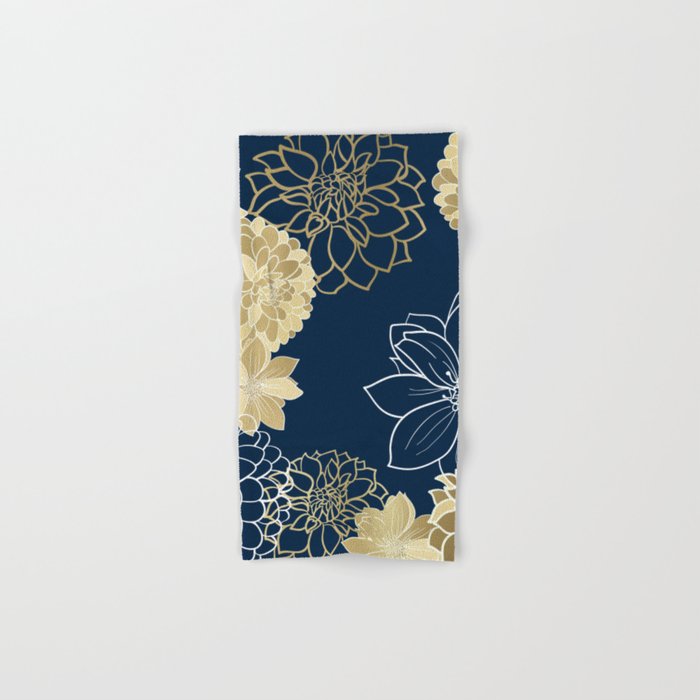 Navy, Gold and White Floral Garden Bath Towel Gallery Image 1