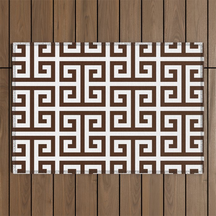 Dark Brown and White Greek Key Pattern Outdoor Rug Gallery Image 1