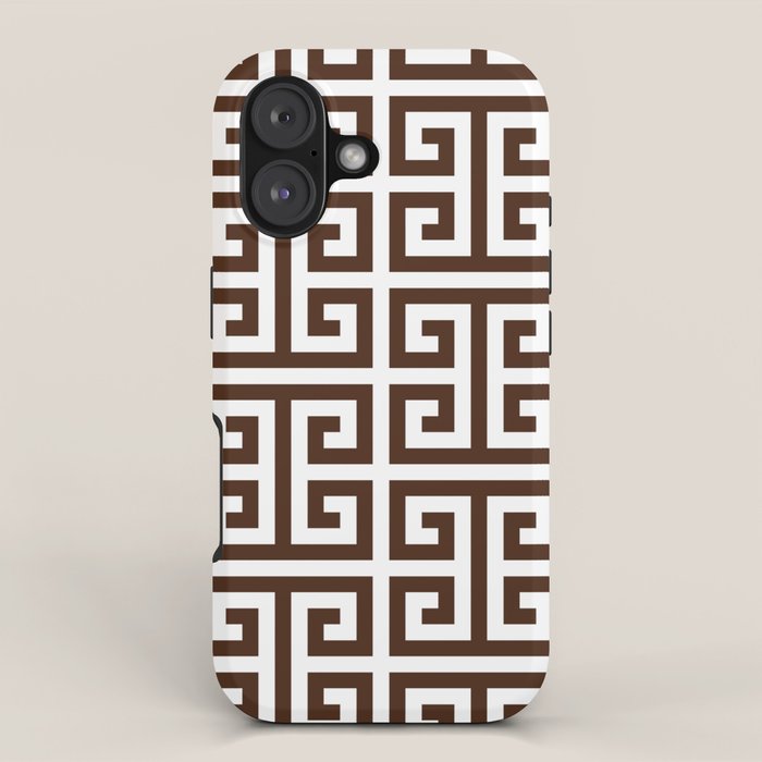 Dark Brown and White Greek Key Pattern iPhone Case Gallery Image 1