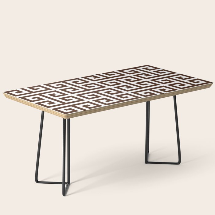 Dark Brown and White Greek Key Pattern Coffee Table Gallery Image 1