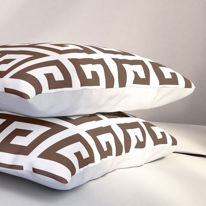 Dark Brown and White Greek Key Pattern Pillow Sham Gallery Image 3