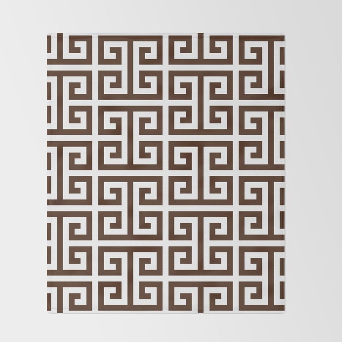 Dark Brown and White Greek Key Pattern Throw Blanket Gallery Image 2