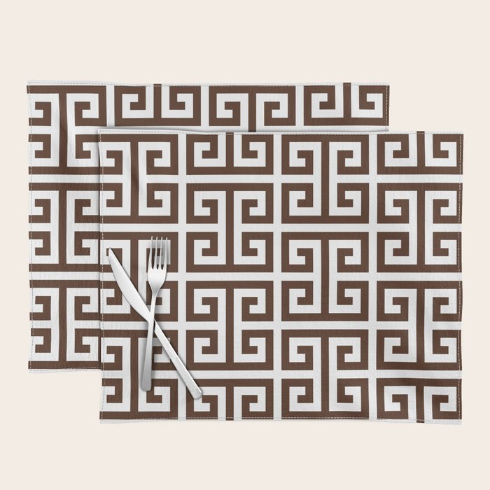 Dark Brown and White Greek Key Pattern Placemat Gallery Image 1