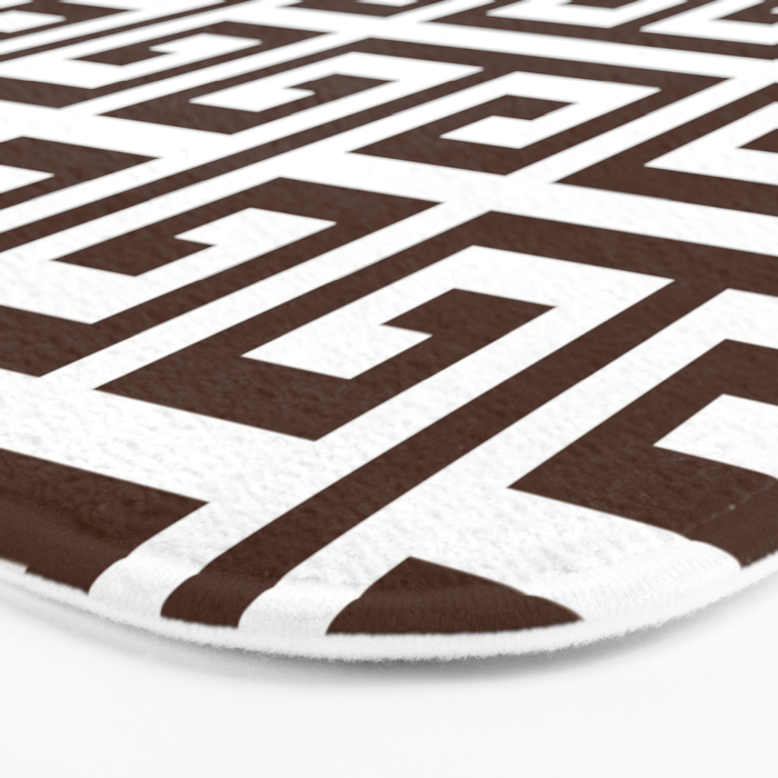 Dark Brown and White Greek Key Pattern Bath Mat Gallery Image 3