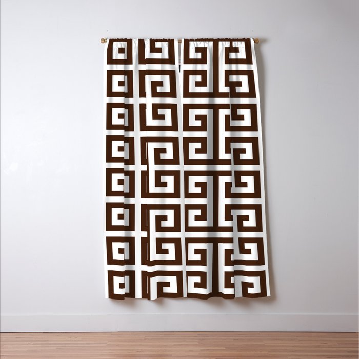 Dark Brown and White Greek Key Pattern Window Curtain Gallery Image 3