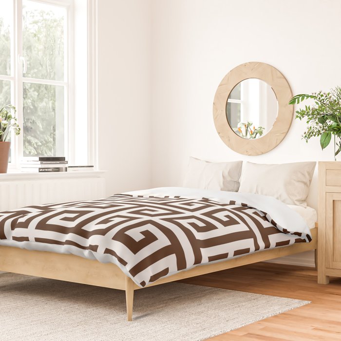 Dark Brown and White Greek Key Pattern Duvet Cover Gallery Image 2