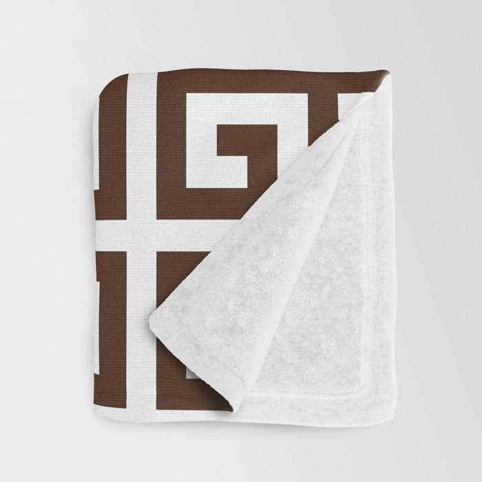 Dark Brown and White Greek Key Pattern Throw Blanket Gallery Image 3