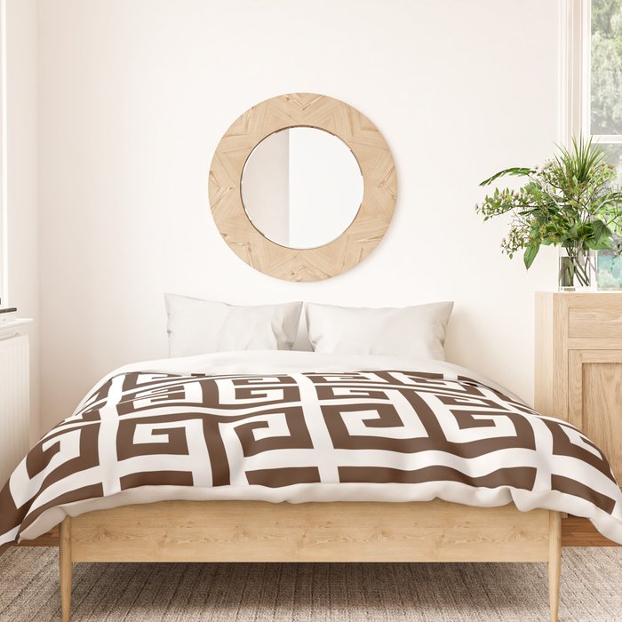 Dark Brown and White Greek Key Pattern Duvet Cover Gallery Image 3