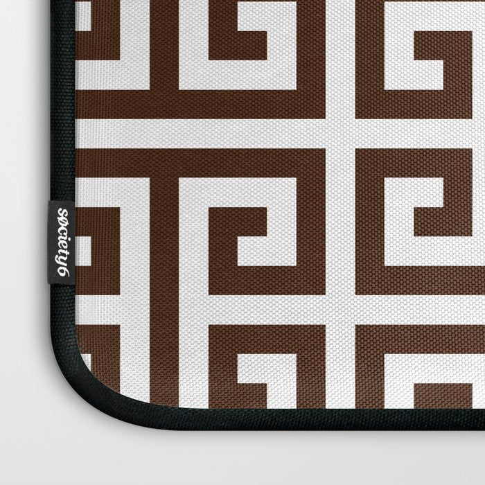 Dark Brown and White Greek Key Pattern Laptop Sleeve Gallery Image 3