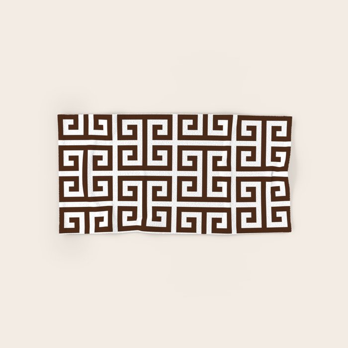 Dark Brown and White Greek Key Pattern Bath Towel Gallery Image 1
